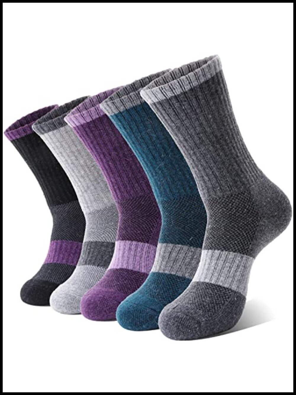 Merino Wool Hiking Running Socks for Women, Crew Length, Moisture Wicking, Arch